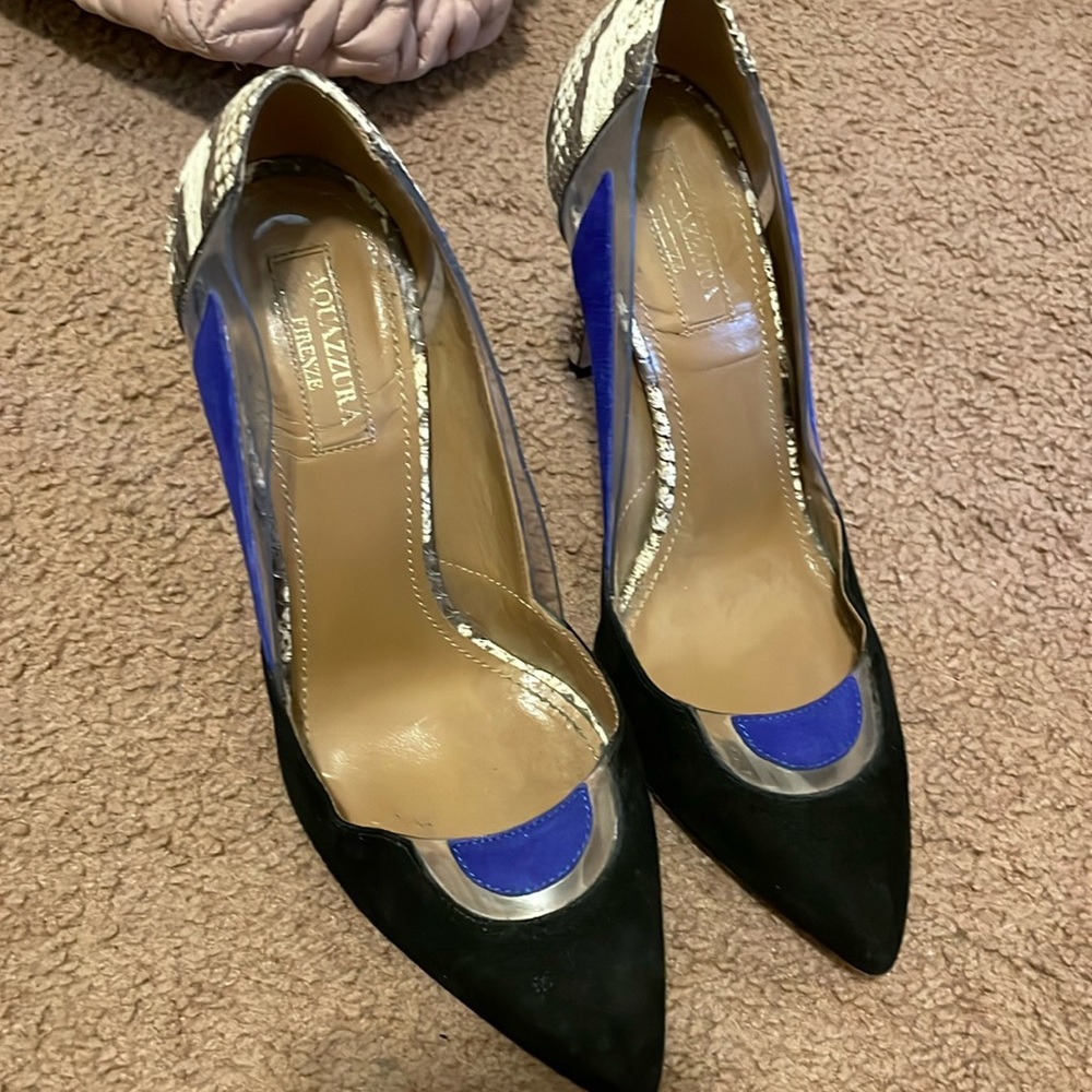 Frankie Snakeskin Suede Pumps